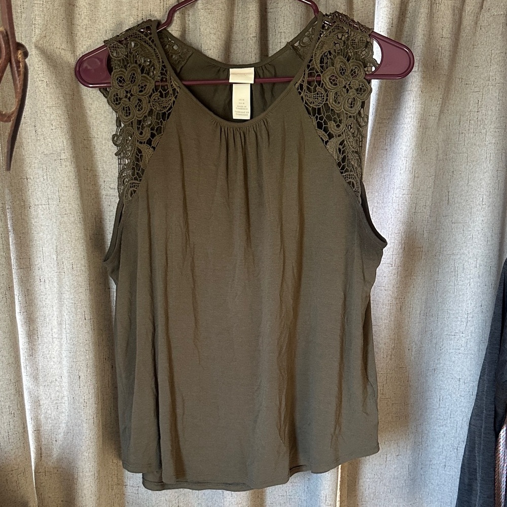 H&M Olive Lace Accent Blouse